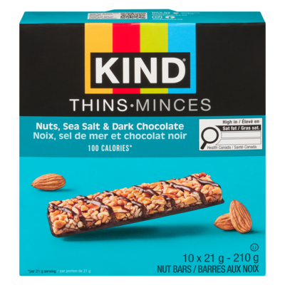 Kind Thins minces minces noix, sel de mer et chocolat noir 210 g, 5,47 $/100g