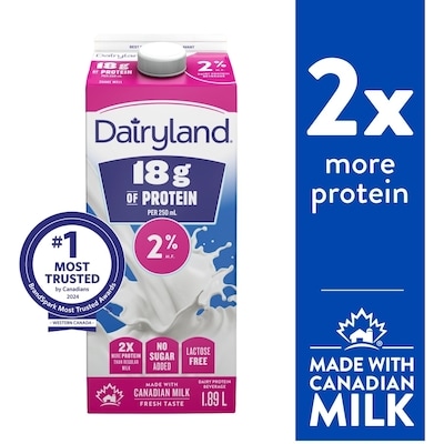 Dairyland 2% Protein 18 g Beverage 1.89 l, $0.38/100ml