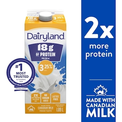 Dairyland 3.25% Protein 18 g Beverage 1.89 l, $0.38/100ml