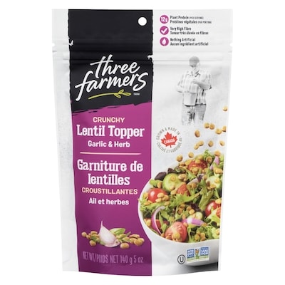 Three Farmers Crunchy Lentil Topper Garlic &Amp; Herb 140 g, $4.14/100g
