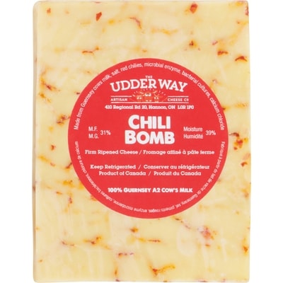 Udder Way Firm Ripened Cheese Chili Bomb 31% M.F. 12x150.0 g, $7.99/100g