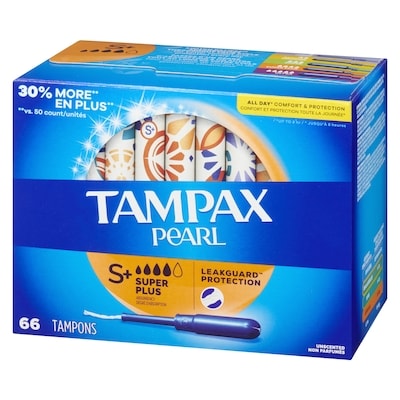 Pearl Tampons, with LeakGuard Braid, Super Plus Absorbency, Unscented, 66 Count.
