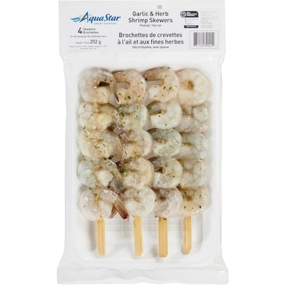 Aquastar Garlic & Herb Shrimp Skewers Peeled, Tail-On 252 g, $3.37/100g