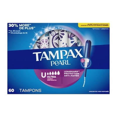 Tampax Pearl Tampons, with LeakGuard Braid, Ultra Absorbency, Unscented, 60 Count. 60 ea, $0.37/1ea