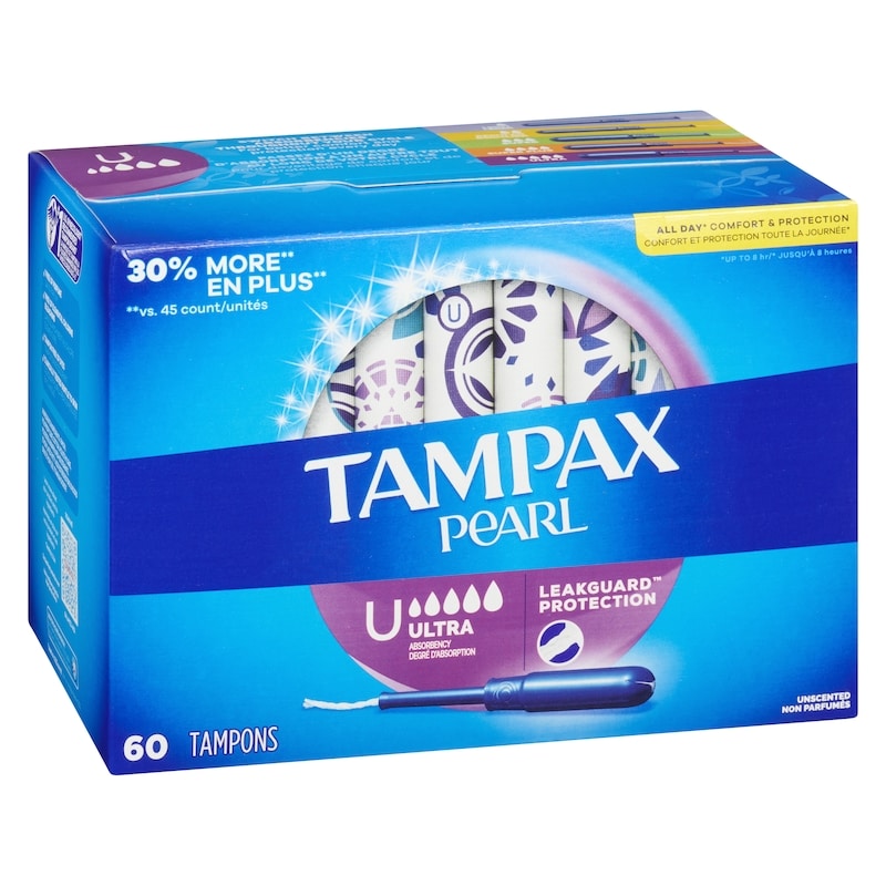 Pearl Tampons, with LeakGuard Braid, Ultra Absorbency, Unscented, 60 Count.