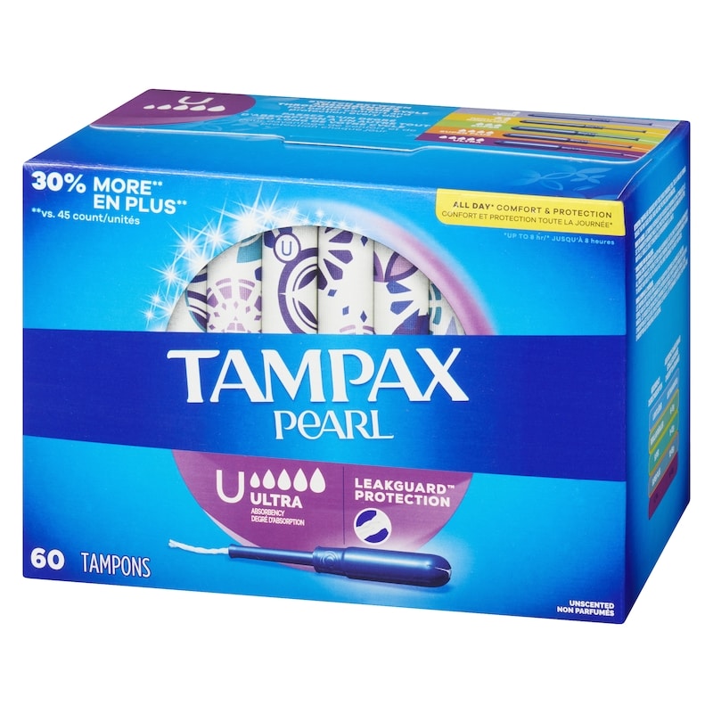 Pearl Tampons, with LeakGuard Braid, Ultra Absorbency, Unscented, 60 Count.