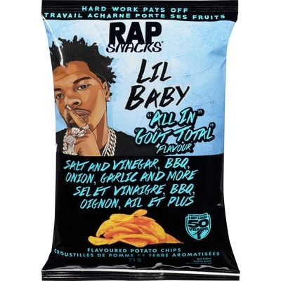 Rap Snacks Croustilles de pomme de terre aromatisées lil baby goût total 71 g, 3,23 $/100g