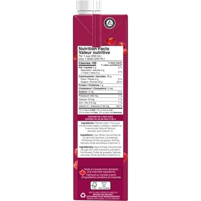 Mélange de jus à 100 % à la goyave rose et aux baies