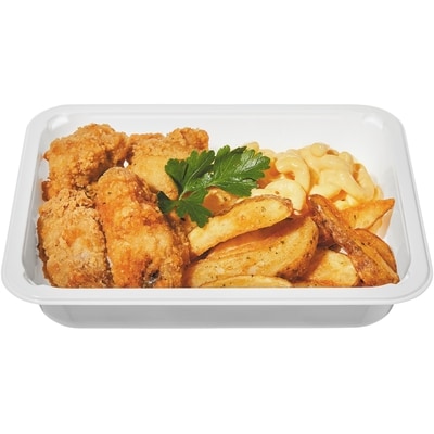 Breaded Wings with Mac & Cheese and Wedges