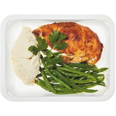 null Quart de poulet (viande blanche) avec purée de pommes de terre et haricots verts 389 g, 1,80 $/100g