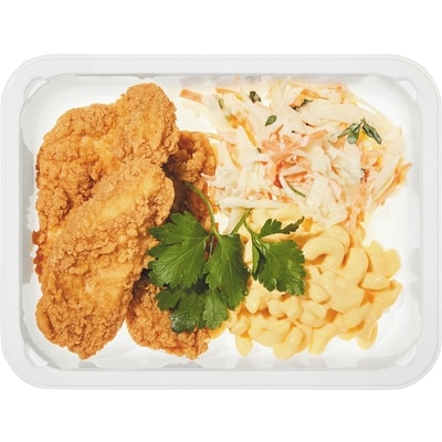 null Lanières de poulet croustillantes avec macaroni au fromage et salade de chou 420 g, 1,90 $/100g