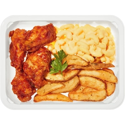 Naked Wings with Mac & Cheese and Wedges