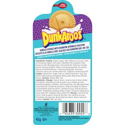 Betty Crocker Dunkaroos biscuits à la vanille avec glaçage aux bonbons arc-en-ciel 42 g, 4,74 $/100g