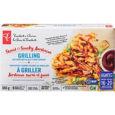 President's Choice Sweet & Smoky Barbecue Butterflied Black Tiger Shrimp  360 g, $4.17/100g
