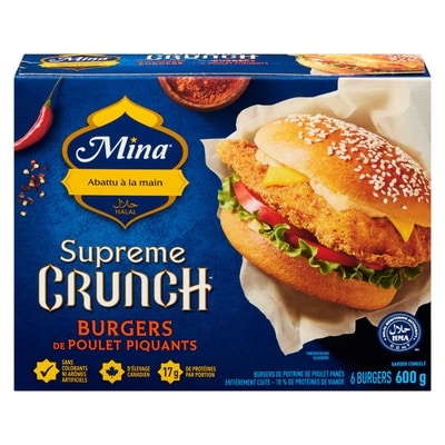Mina Burgers de poulet piquants halal Supreme CrunchMC 600 g, 2,67 $/100g