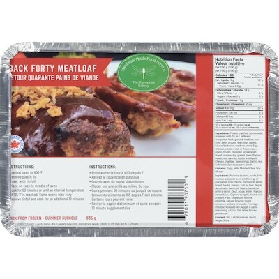 The European Bakery Back Forty Meatloaf 835 g, $1.91/100g