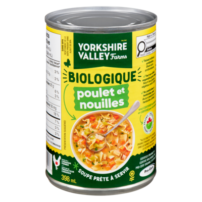 Yorkshire Valley Farms Biologique soupe poulet et nouilles, , Prête à Servir. 398 ml, 1,63 $/100ml