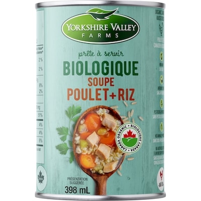 Yorkshire Valley Farms Biologique soupe poulet et riz, Prête à Servir. 398 ml, 1,19 $/100ml