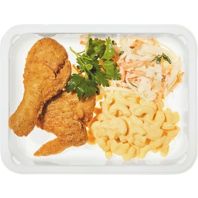 null Poulet frit (viande brune) avec macaroni au fromage et salade de chou 400 g, 2,00 $/100g