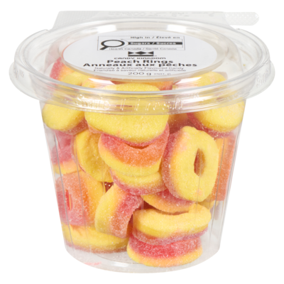 Johnvince Foods Friandise à saveur naturelle et artificielle anneaux aux pêches 200 g, 1,50 $/100g