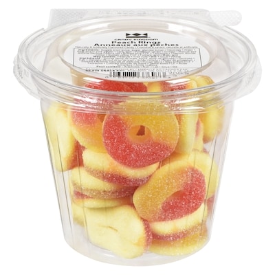 Johnvince Foods Friandise à saveur naturelle et artificielle anneaux aux pêches 200 g, 1,50 $/100g
