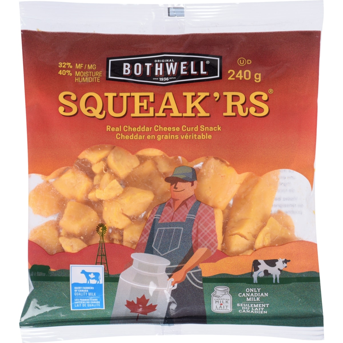 Bothwell Squeak'rs Real Cheddar Cheese Curd Snack 32% Mf 240 g, $4.16/100g