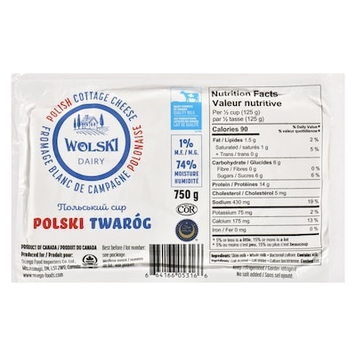 Wolski Polish Cottage Cheese 1% M.F. 750 g, $1.80/100g