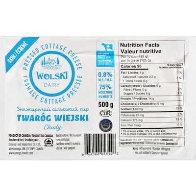 Wolski Pressed Cottage Cheese Skim 0.8% M.F. 500 g, $1.86/100g