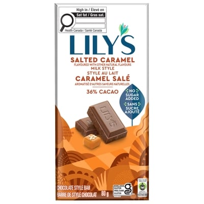 Lily’s Sweet’s Barre chocolatée barre chocolatée au lait et au caramel salé 80 g, 5,63 $/100g