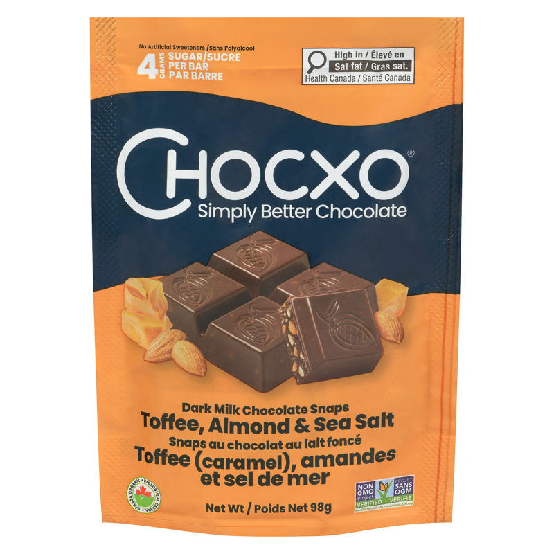 ChocXO Organic Dark Milk Chocolate Toffee, Almond & Sea Salt Snaps