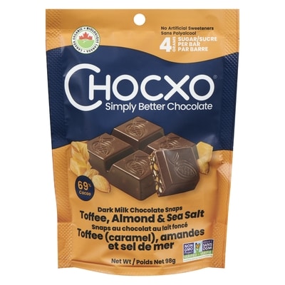ChocXO Chocolat au lait foncé, biologique toffee caramel amandes et sel de mer 98 g, 5,61 $/100g