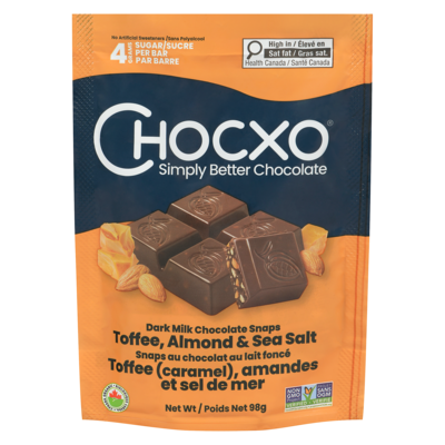 ChocXO Chocolat au lait foncé, biologique toffee caramel amandes et sel de mer 98 g, 7,64 $/100g