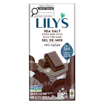 Lily’s Sweet’s Barre chocolatée barre chocolatée très noire au sel de mer 80 g, 6,61 $/100g