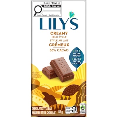 Lily’s Sweet’s Barre chocolatée velouté barre chocolatée au lait 85 g, 6,22 $/100g
