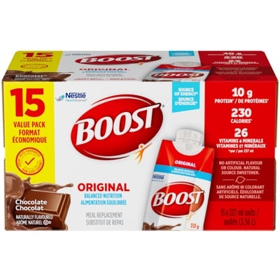 Nestle Health Science Substitut repas liquide boost choc., 15 un. paquet de 15 15x237.0 ml, 0,91 $/100ml