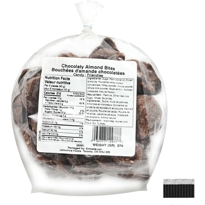Johnvince Foods Bouchées chocolatées aux amandes 25,00 $/1kg 11,34 $/1lb