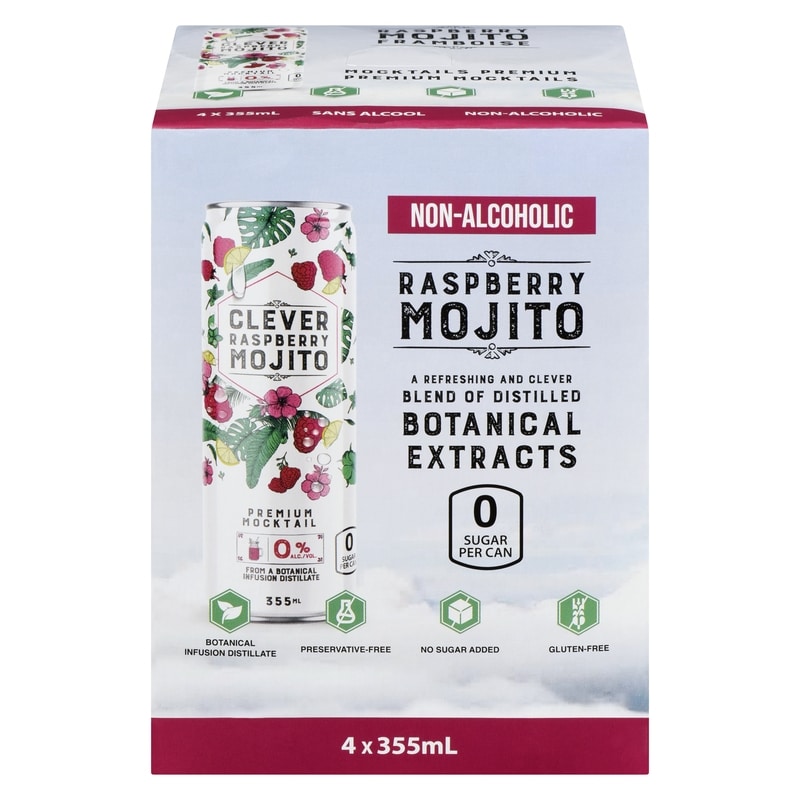 Clever Mocktails Raspberry Mojito Non-Alcoholic - 4x355.0 ml | No