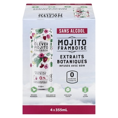 Clever Mocktails Mojito framboise sans alcool 4x355.0 ml, 0,56 $/100ml