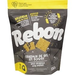 Rebon Upcycled Malted Grain Crackers Salt Crystals And Pepper 150 g, $2.53/100g