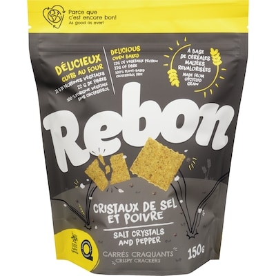 Rebon Craquelins de céréales maltées revalorisées cristaux de sel et poivre 150 g, 2,53 $/100g