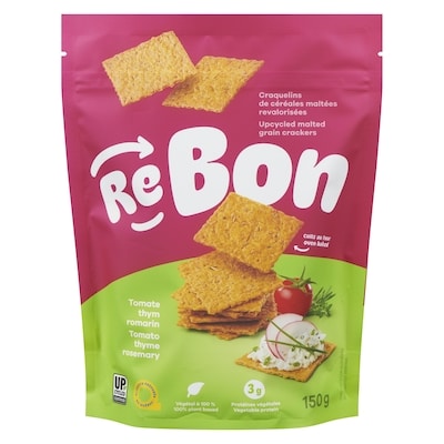 Rebon Upcycled Malted Grain Crackers Tomato Thyme Rosemary 150 g, $2.53/100g