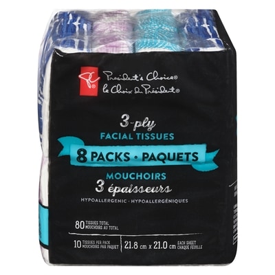 le Choix du Président Mouchoirs 3 épaisseurs 8 paquets 8x10.0 ea, 0,35 $/1ch