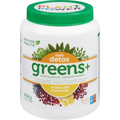 Genuine Health Superaliment nourrissant poudre greens+ daily detox citron naturel 408 g, 18,63 $/100g
