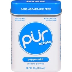 Pur Gum Menthes Sans Aspartame, Sans Sucre, au Goût Naturel Menthe Poivrée 30 g, 8,33 $/100g