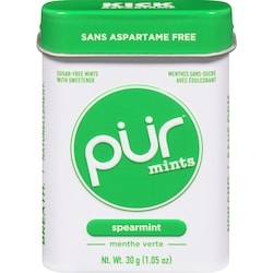 Pur Gum Menthes Sans Aspartame, Sans Sucre, au Goût Naturel Menthe Verte 30 g, 8,33 $/100g