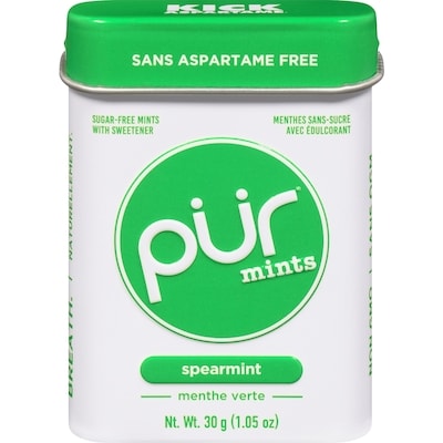 Pur Gum Menthes Sans Aspartame, Sans Sucre, au Goût Naturel Menthe Verte 30 g, 9,97 $/100g