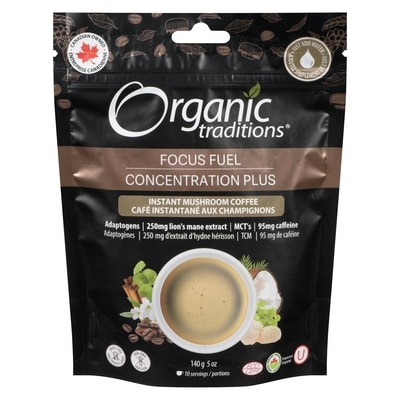 Organic Traditions Café instantané aux champignons concentration plus 140 g, 16,42 $/100g