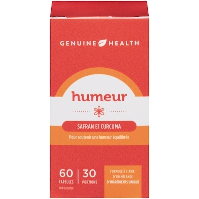 Genuine Health Humeur, safran et curcuma 60 ea, 0,77 $/1ch