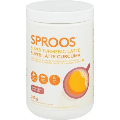 SPROOS Boisson en poudre super latte curcuma non sucre 200 g, 18,00 $/100g