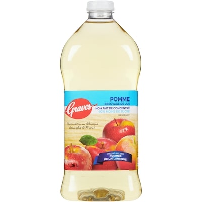 Graves Breuvage de jus de pomme avec moins de sucre 1.36 l, 0,32 $/100ml